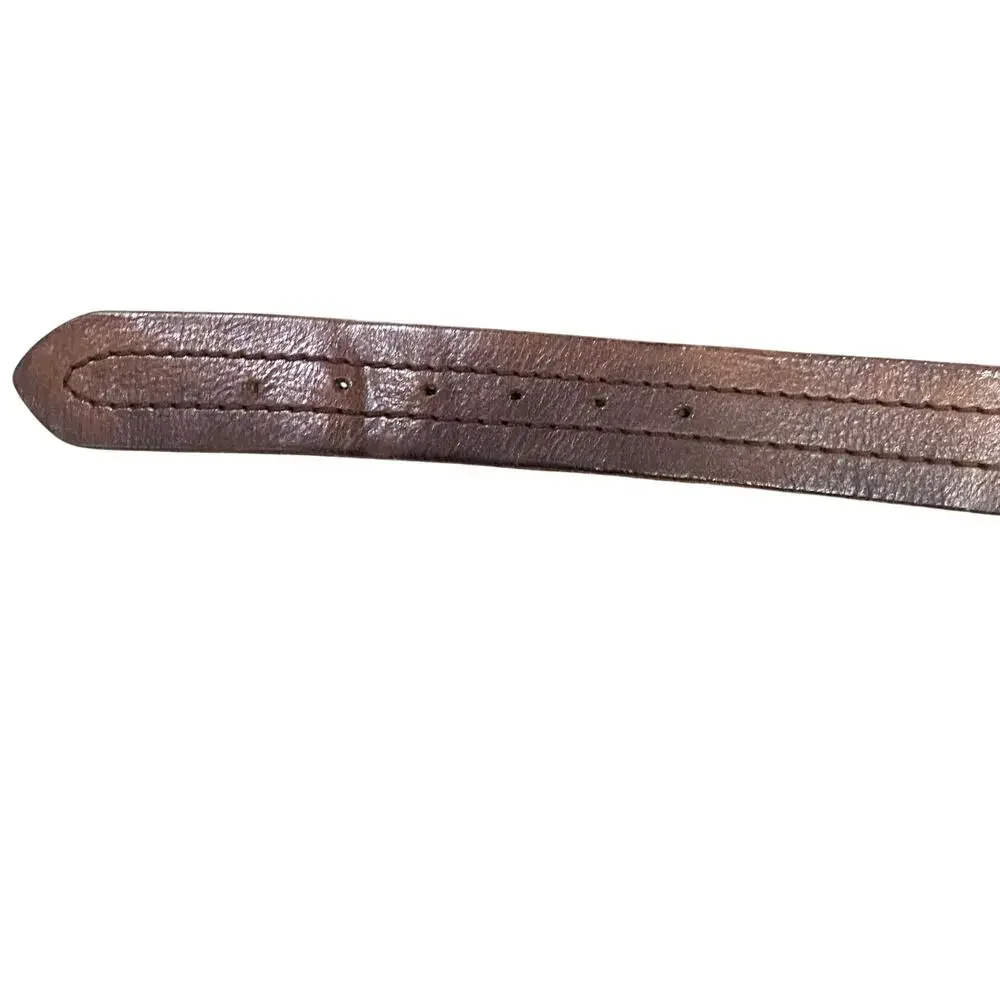 Aeropostale Men’s Brown Leather Belt Contrast Stitching Silver Buckle Size ~40